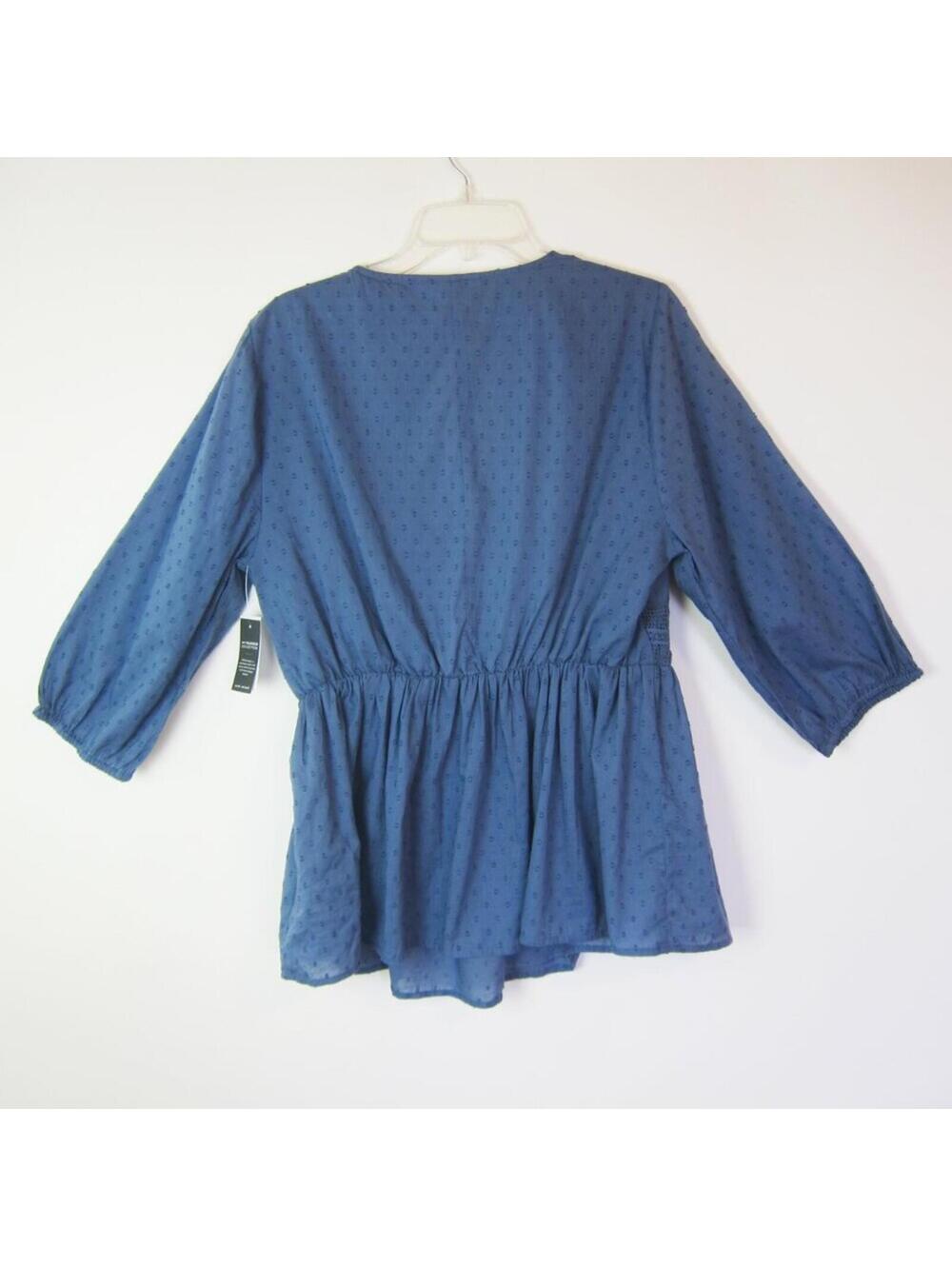 Lane Bryant Blue Swiss Dot Peplum Blouse 12 NWT Lace V-Neck Blouse NEW - Picture 7 of 10